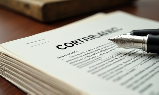 Close-up of a legal document with a magnifying glass